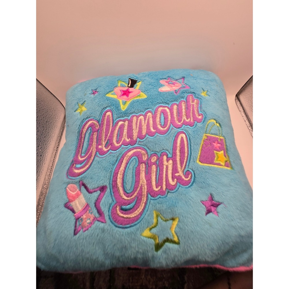 Vintage 2004 AAI Glamour Girl Plush Pillow Blue Faux Fur Y2K Aesthetic Pocket